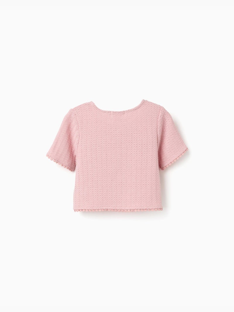 T-shirt en maille avec bordure en crochet Rose clair - Kiabi