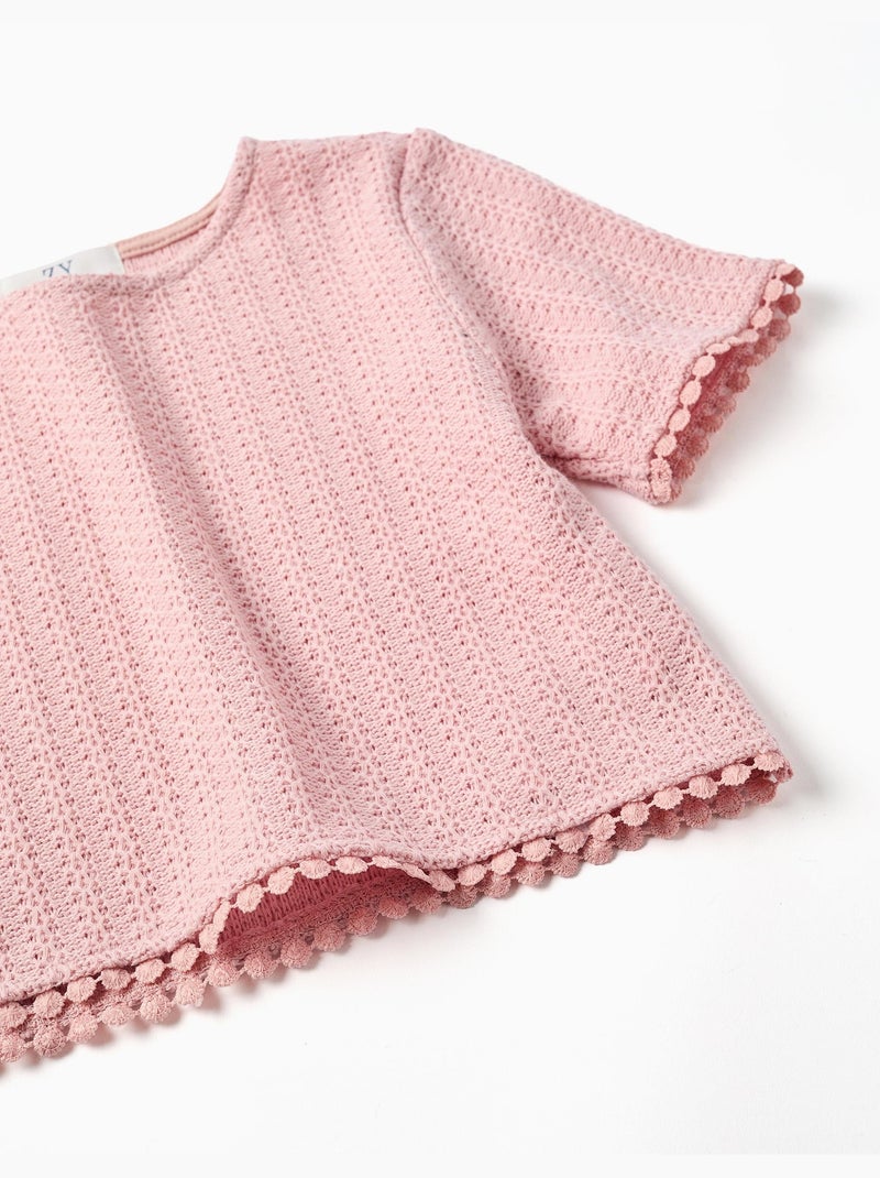 T-shirt en maille avec bordure en crochet Rose clair - Kiabi