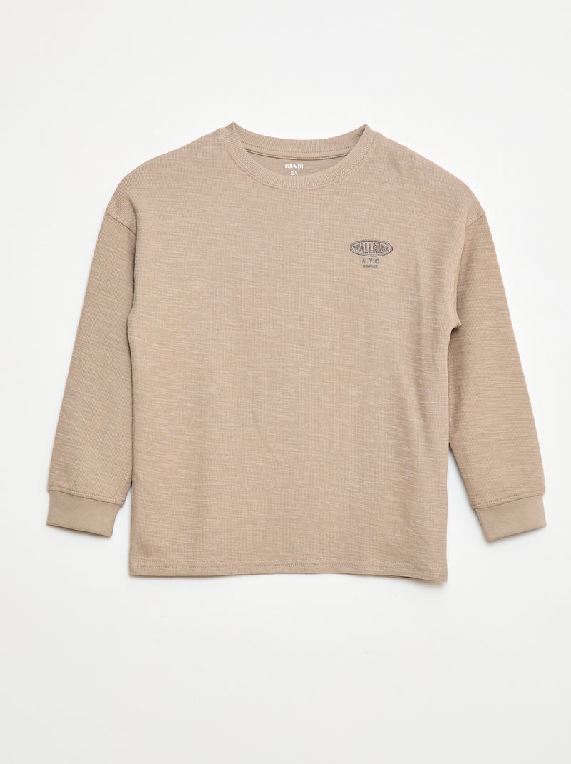 T-shirt en maille avec broderie Beige - Kiabi