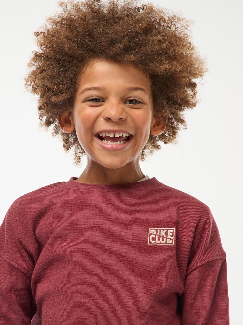 T-shirt en maille avec broderie Bordeaux - Kiabi