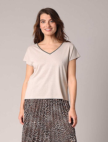 T-shirt en maille brillante à manches courtes 'Deeluxe'