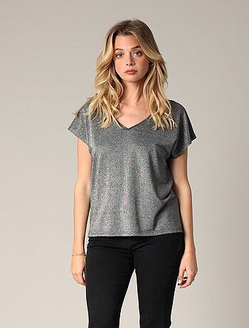 T-shirt en maille brillante à manches courtes 'Deeluxe'