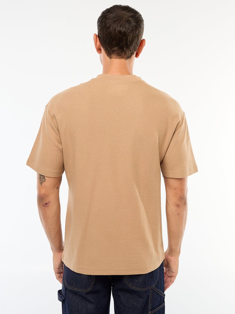 T-shirt en maille col V Beige - Kiabi