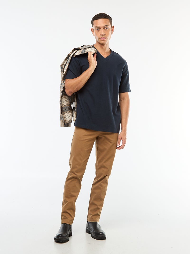 T-shirt en maille col V Bleu - Kiabi