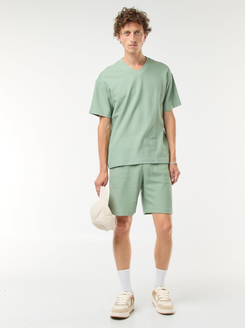 T-shirt en maille col V Vert - Kiabi