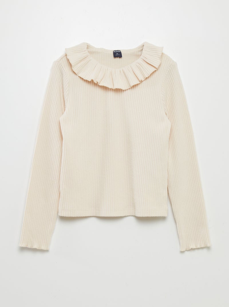 T-shirt en maille côtelé Beige - Kiabi