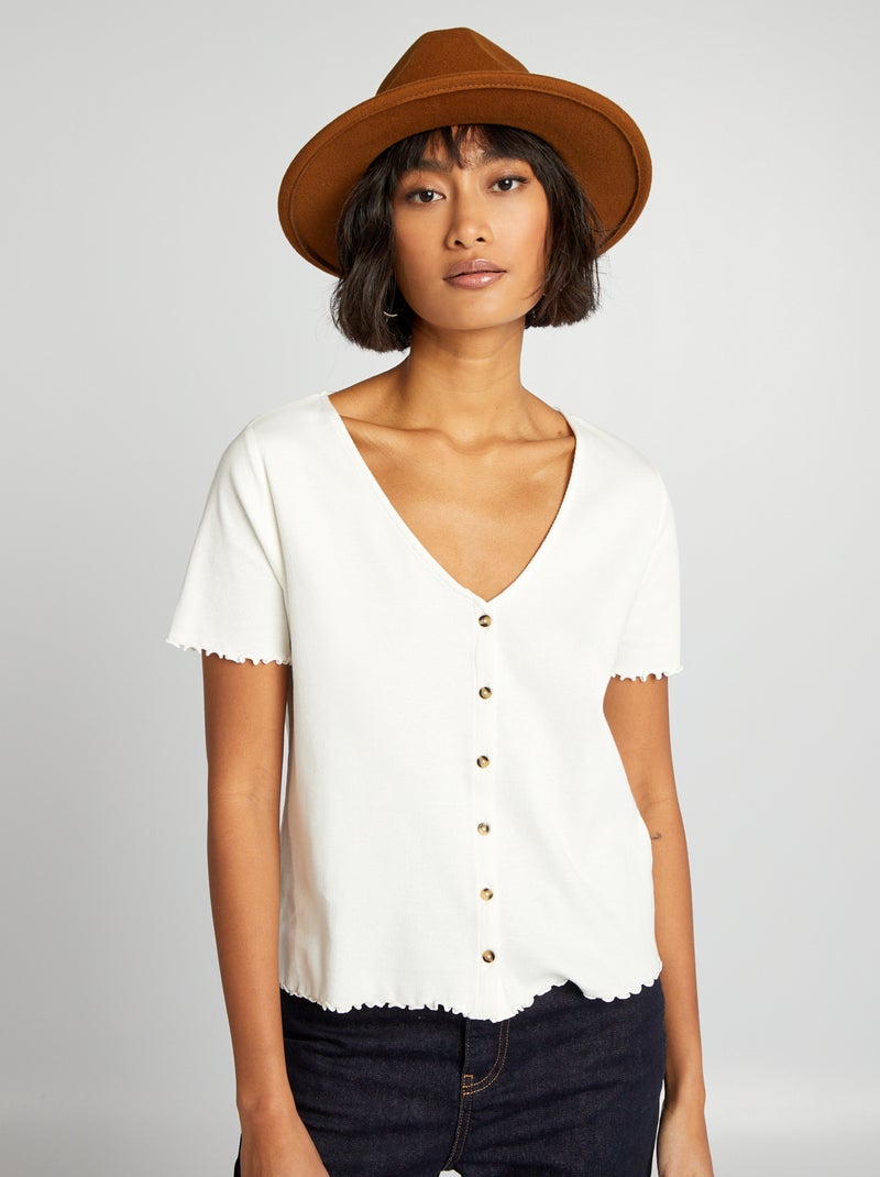 T-shirt en maille côtelé Blanc - Kiabi