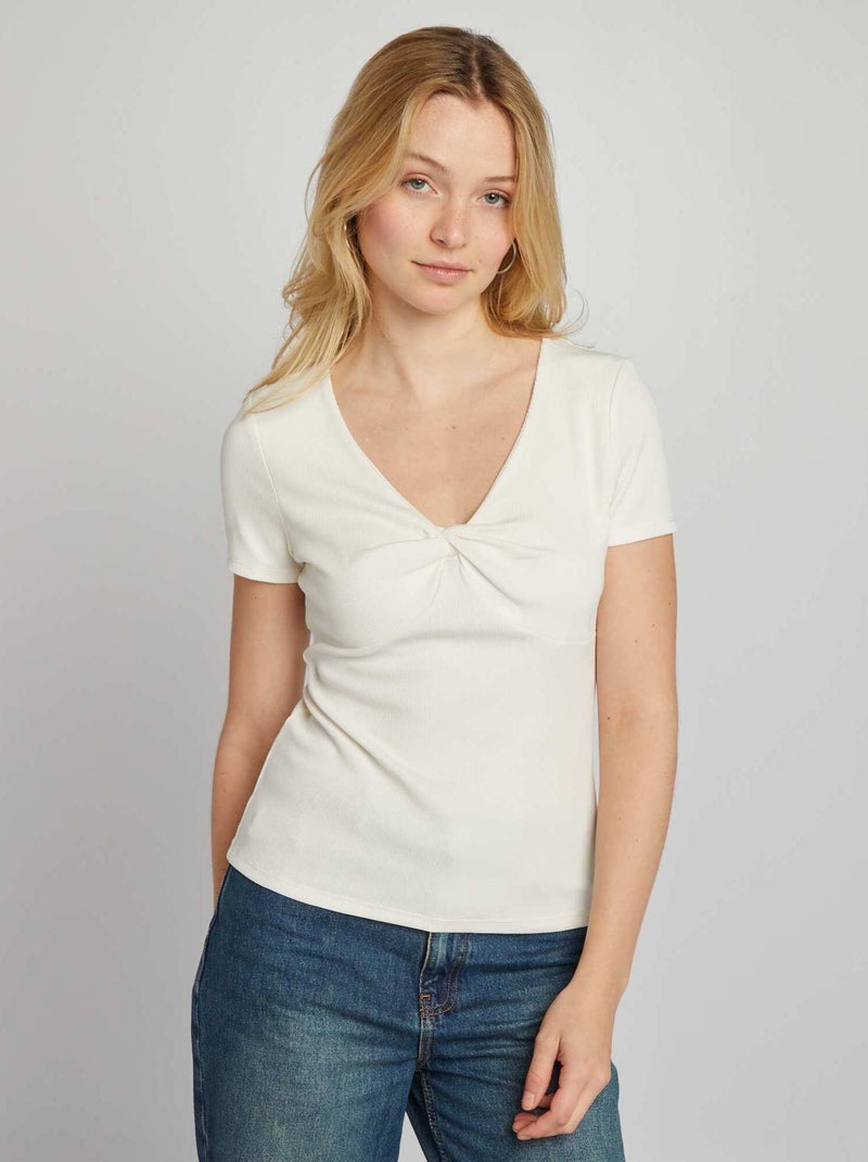 T-shirt en maille côtelé Blanc - Kiabi