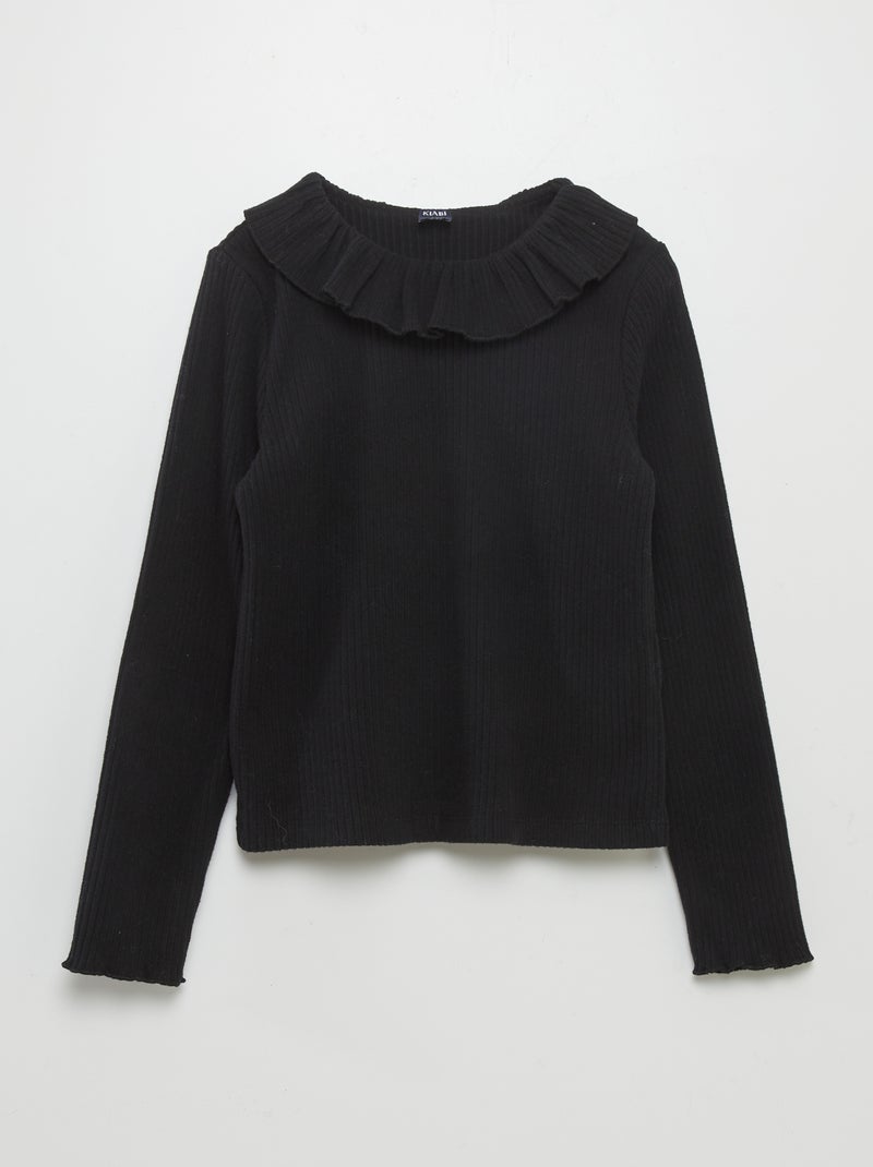 T-shirt en maille côtelé noir - Kiabi