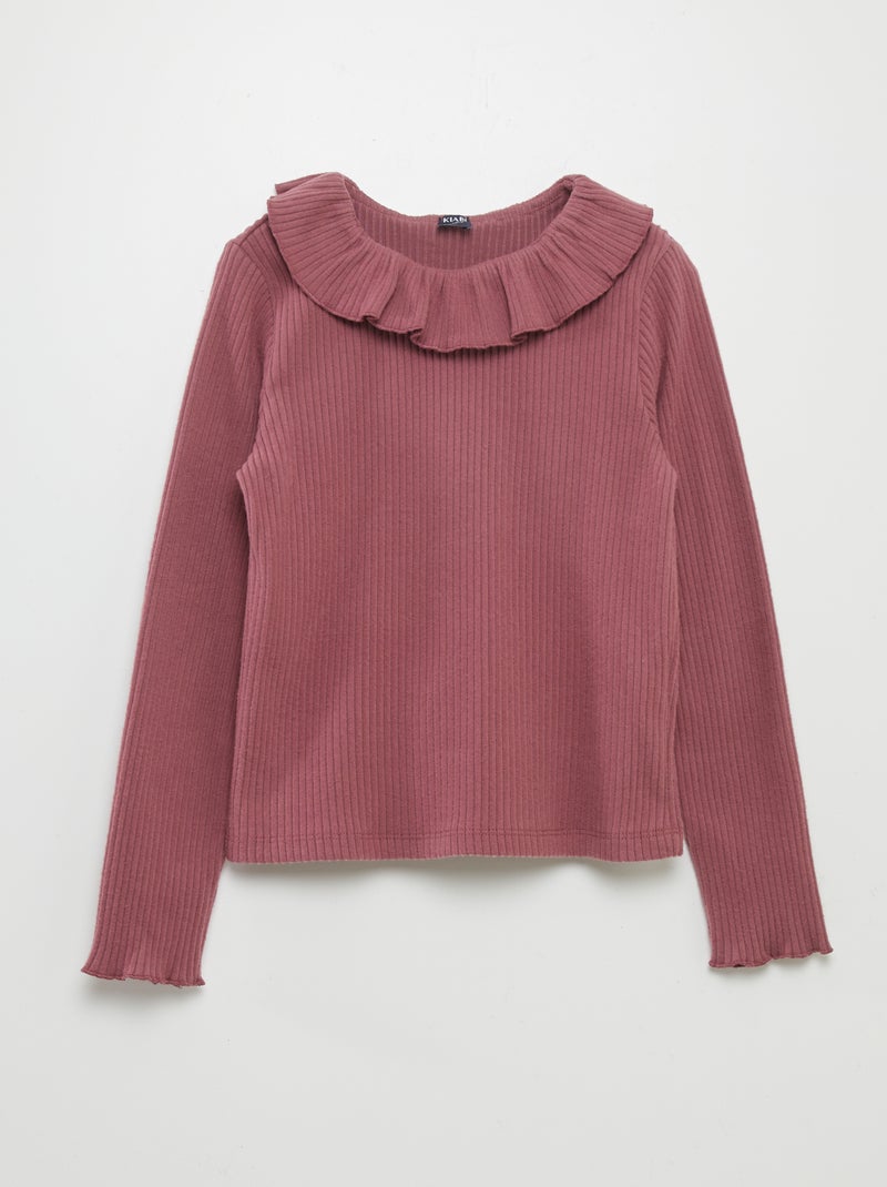 T-shirt en maille côtelé Rose - Kiabi