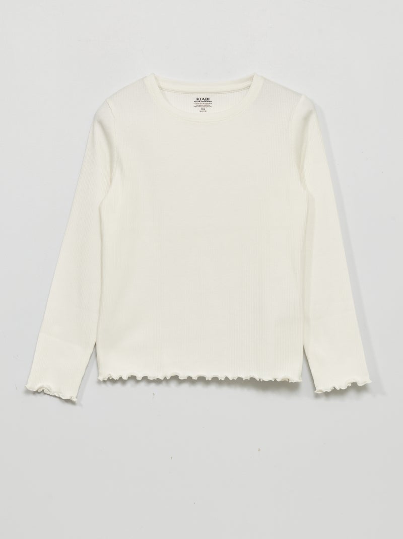 T-shirt en maille côtelée à manches longues BLANC NEIG - Kiabi
