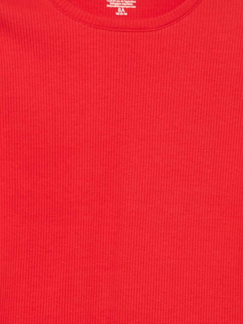 T-shirt en maille côtelée à manches longues rouge - Kiabi