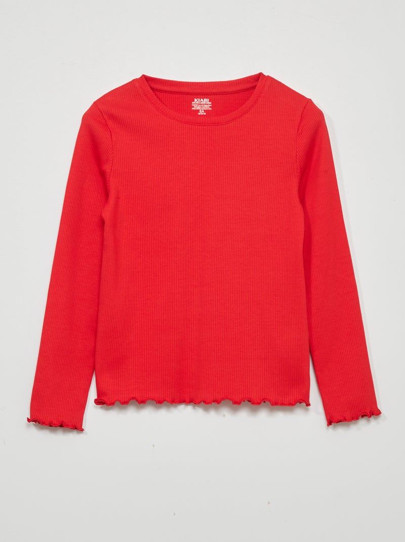T-shirt en maille côtelée à manches longues rouge - Kiabi