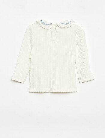 T-shirt en maille côtelée avec col Claudine fantaisie