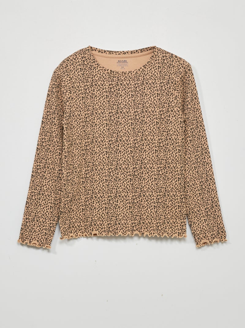 T-shirt en maille côtelée avec imprimé Beige - Kiabi