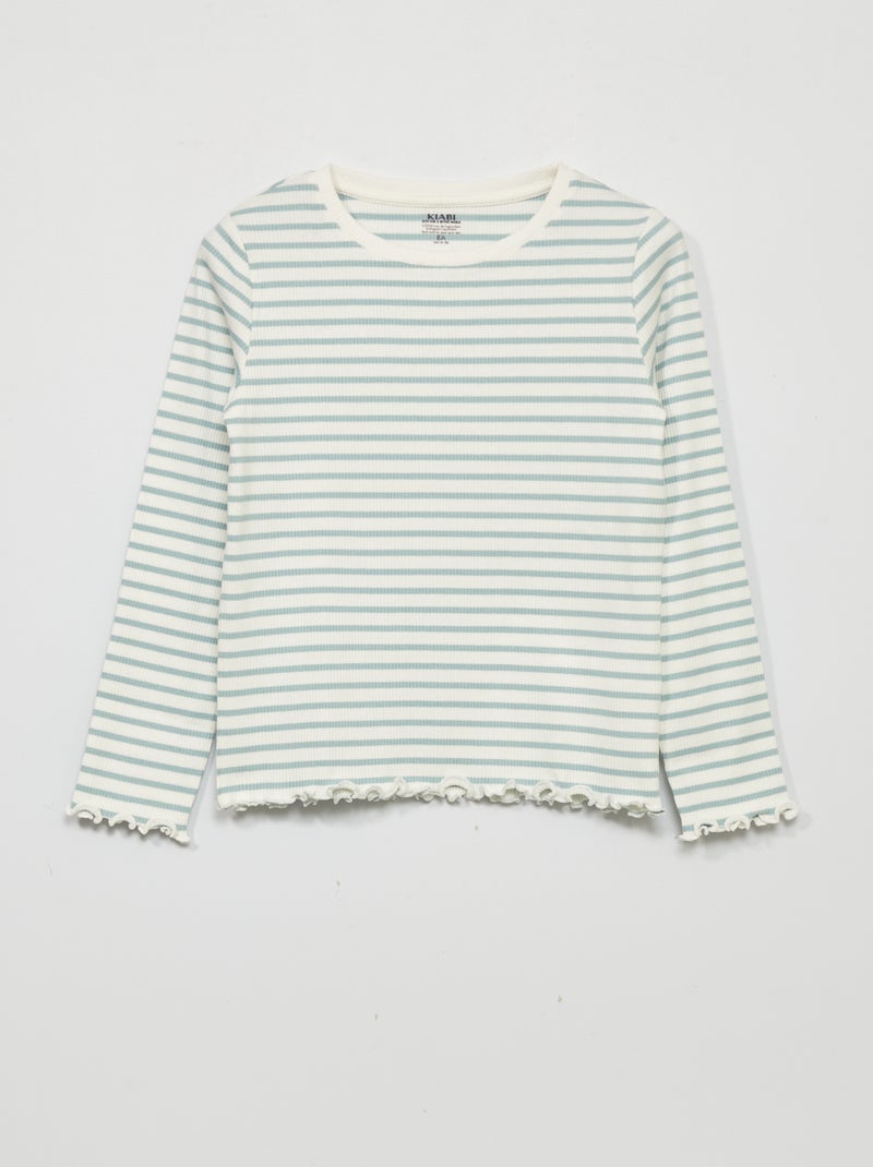 T-shirt en maille côtelée avec imprimé Bleu - Kiabi