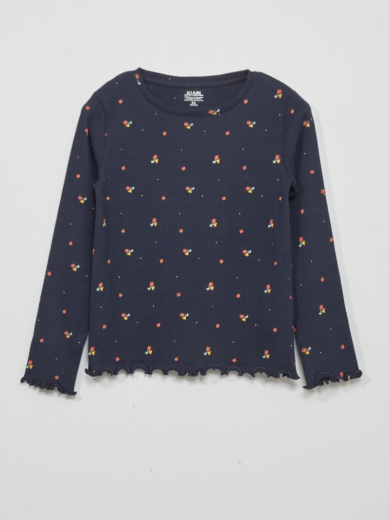 T-shirt en maille côtelée avec imprimé Bleu - Kiabi