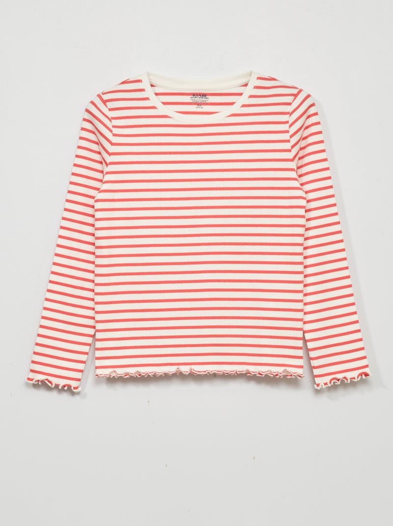 T-shirt en maille côtelée avec imprimé Rose - Kiabi