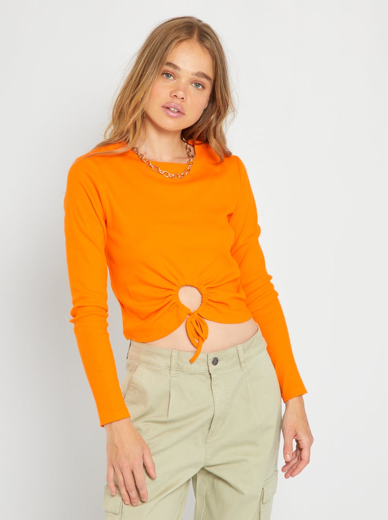 T-shirt en maille côtelée avec ouverture orange - Kiabi