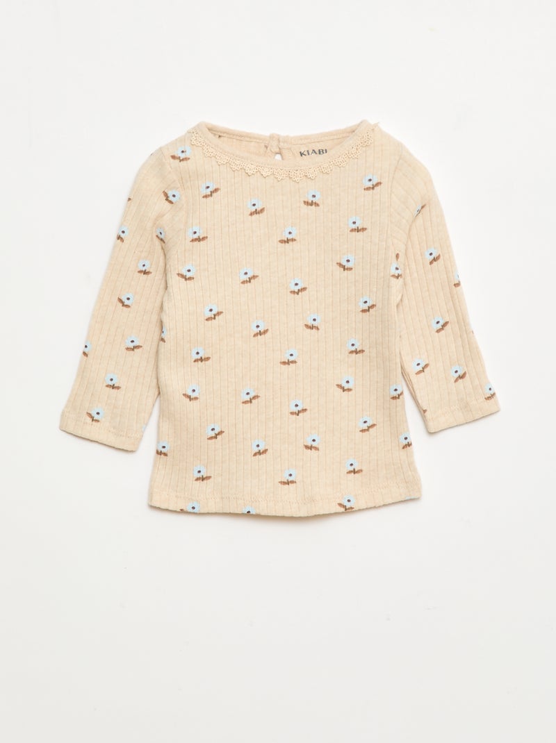 T-shirt en maille côtelée Beige - Kiabi