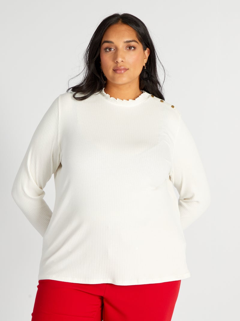 T-shirt en maille côtelée Blanc crème - Kiabi