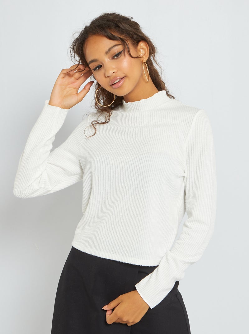 T-shirt en maille côtelée blanc - Kiabi