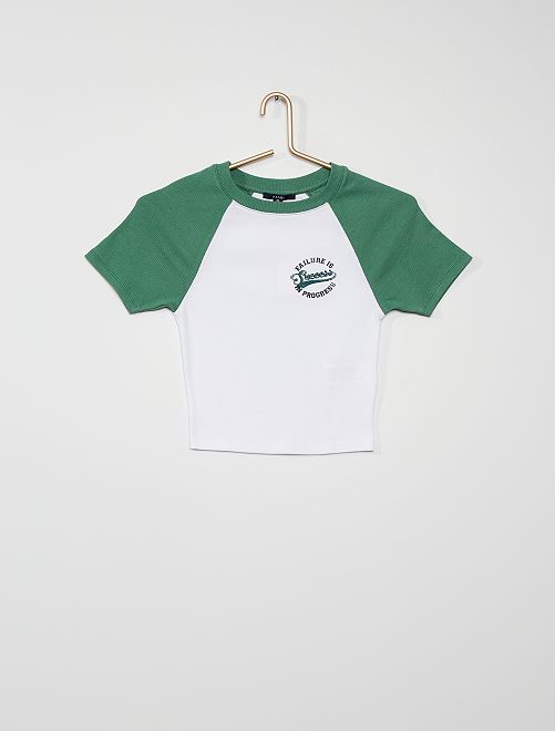 T-shirt en maille côtelée                             blanc/vert 

