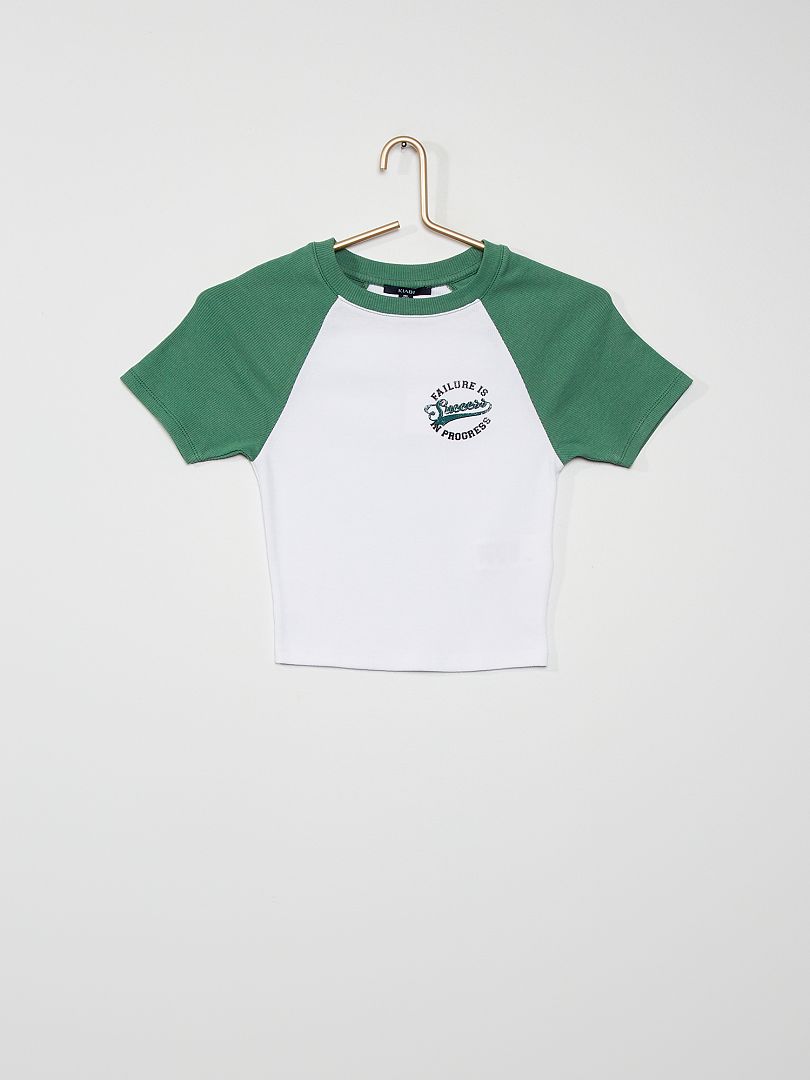 T-shirt en maille côtelée blanc/vert - Kiabi