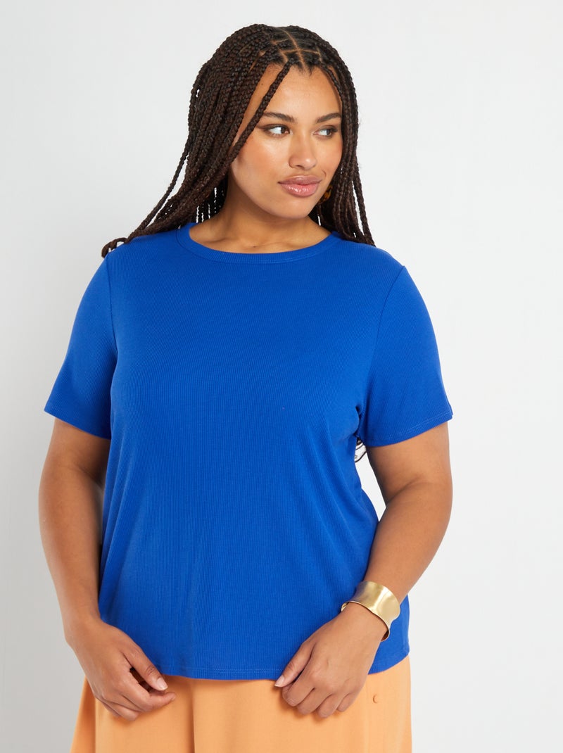 T-shirt en maille côtelée bleu - Kiabi