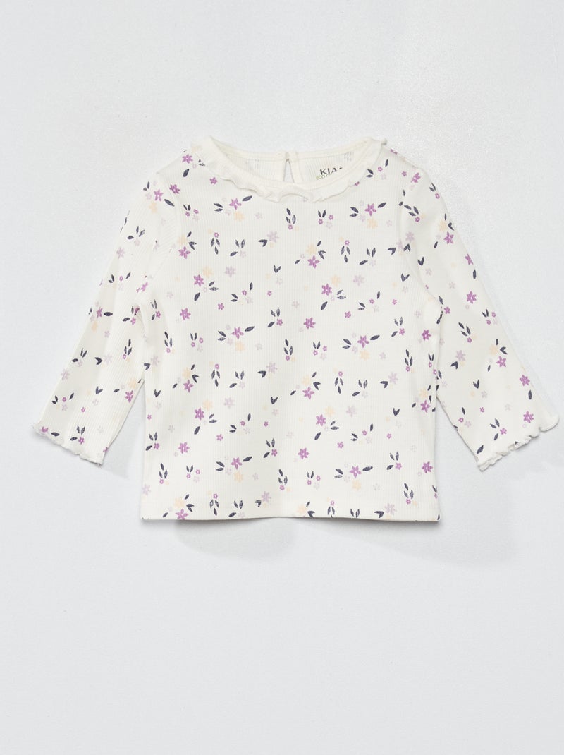 T-shirt en maille côtelée col volanté Blanc - Kiabi