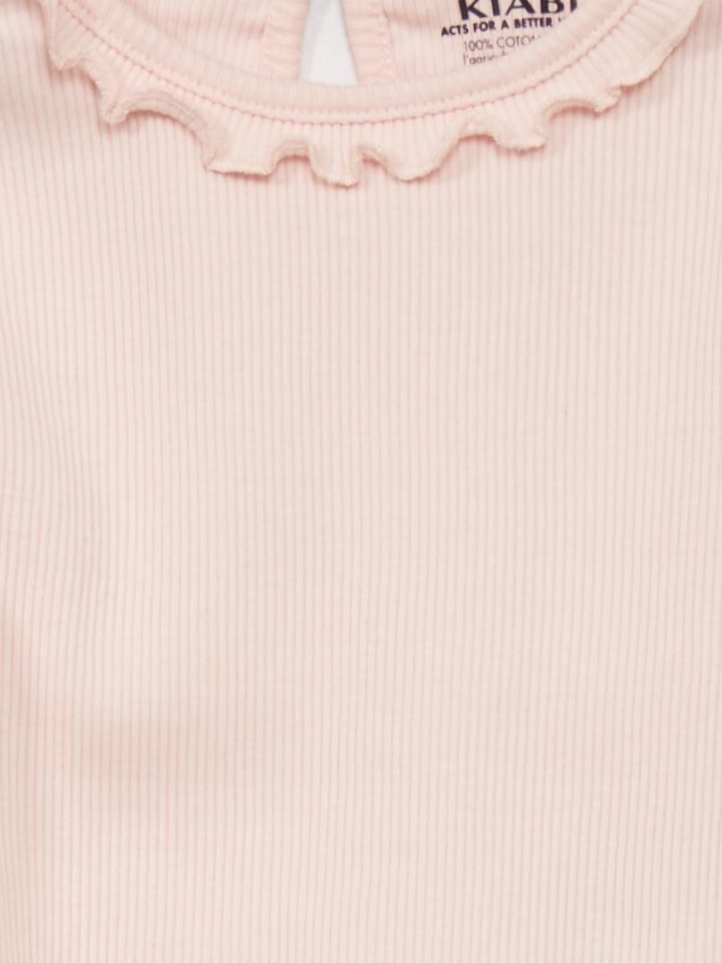 T-shirt en maille côtelée col volanté rose clair - Kiabi