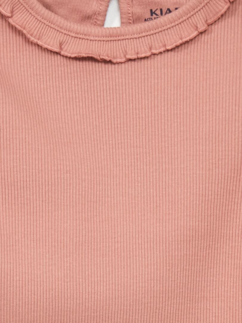 T-shirt en maille côtelée col volanté Rose - Kiabi