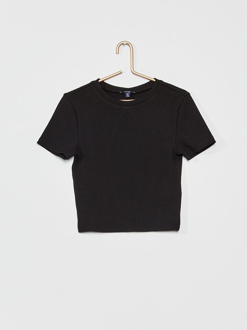 T-shirt en maille côtelée cropped noir - Kiabi