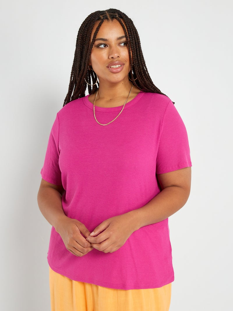 T-shirt en maille côtelée Fushia - Kiabi