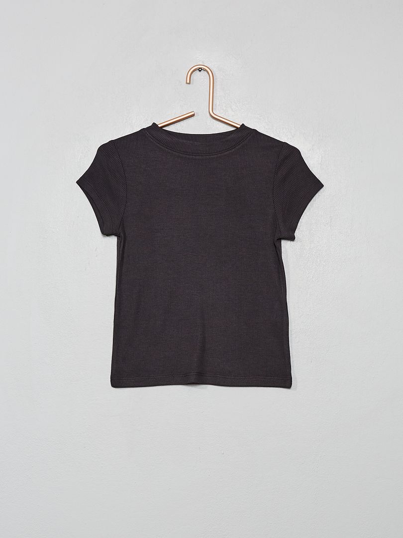 T-shirt en maille côtelée gris foncé - Kiabi