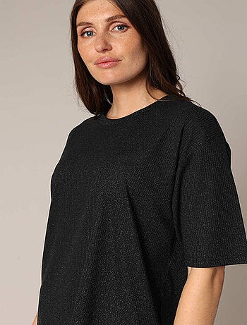 T-shirt en maille côtelée légèrement brillante 'Deeluxe'