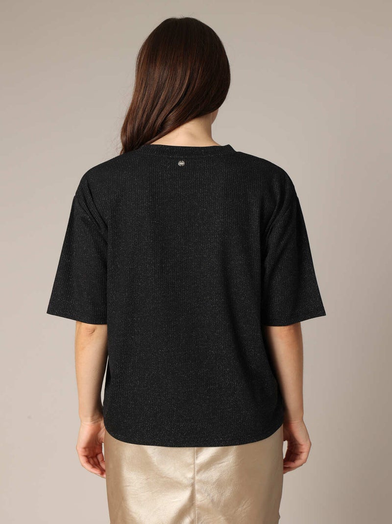 T-shirt en maille côtelée légèrement brillante 'Deeluxe' Noir - Kiabi