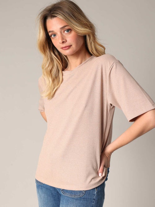 T-shirt en maille côtelée légèrement brillante 'Deeluxe' - Kiabi