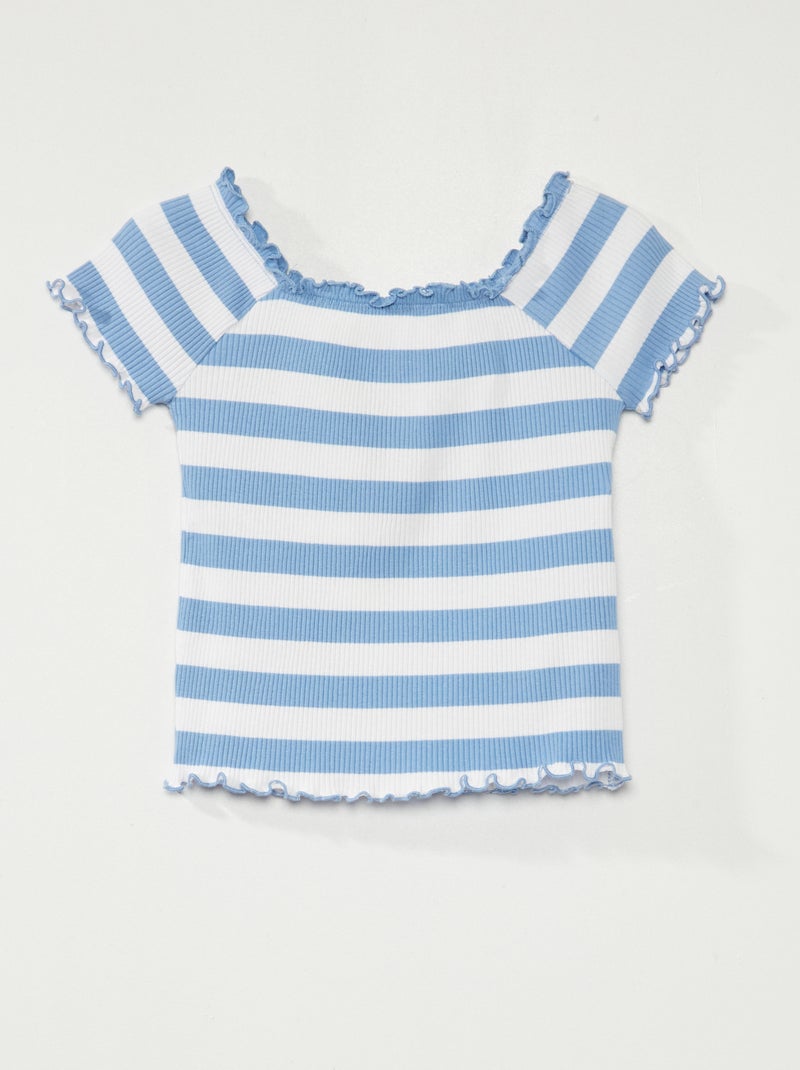 T-shirt en maille côtelée 'rayé' Bleu - Kiabi