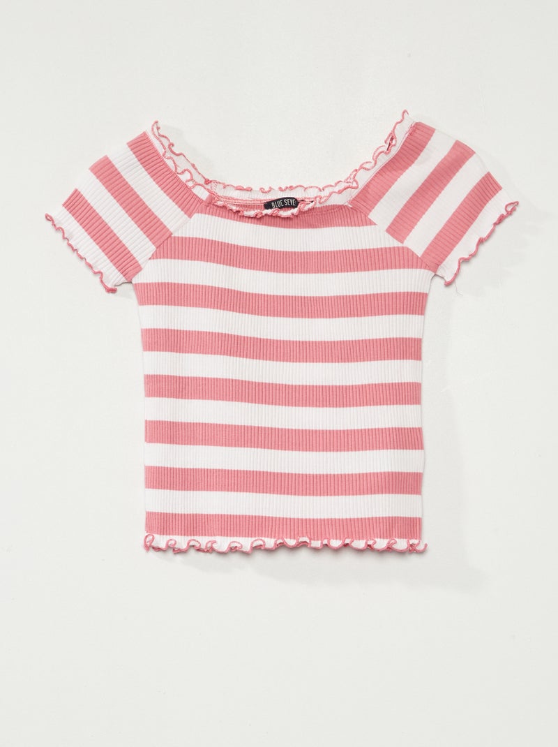 T-shirt en maille côtelée 'rayé' Rose - Kiabi