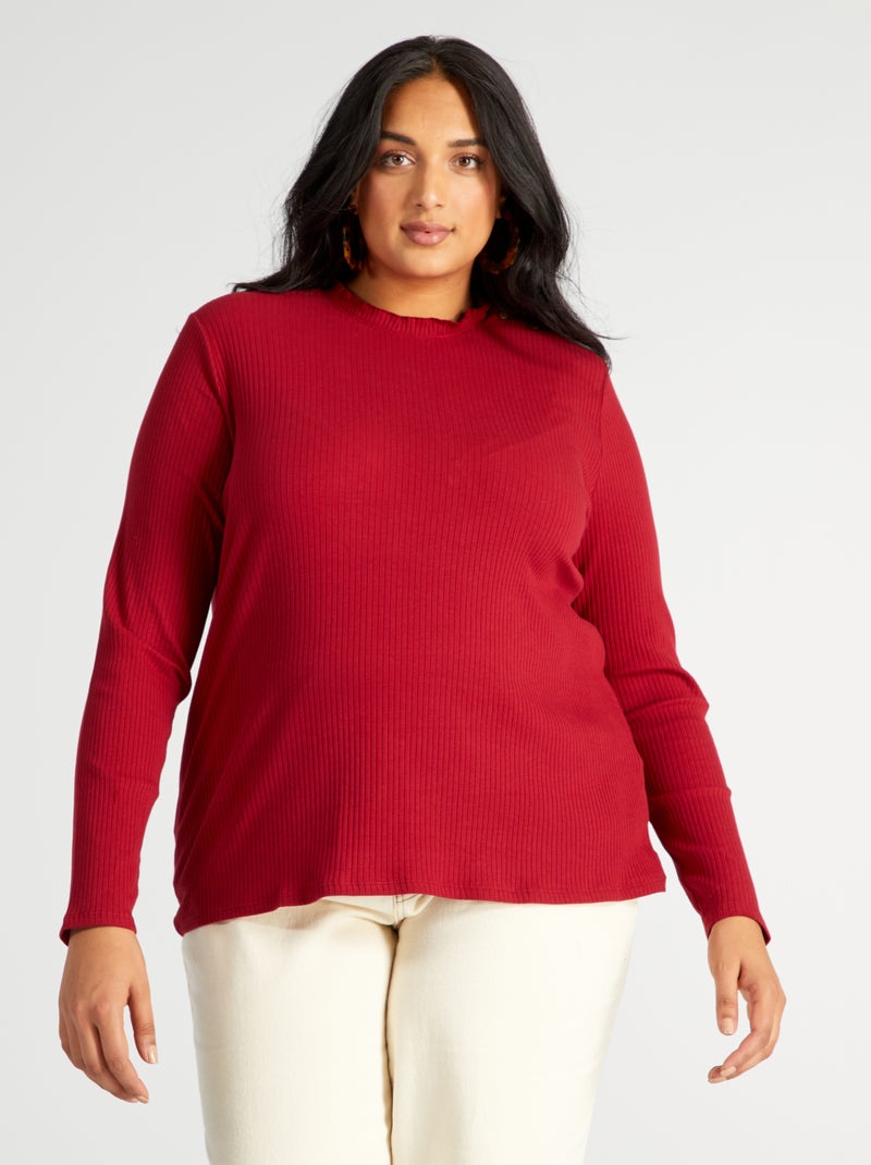 T-shirt en maille côtelée Rouge rhubarbe - Kiabi