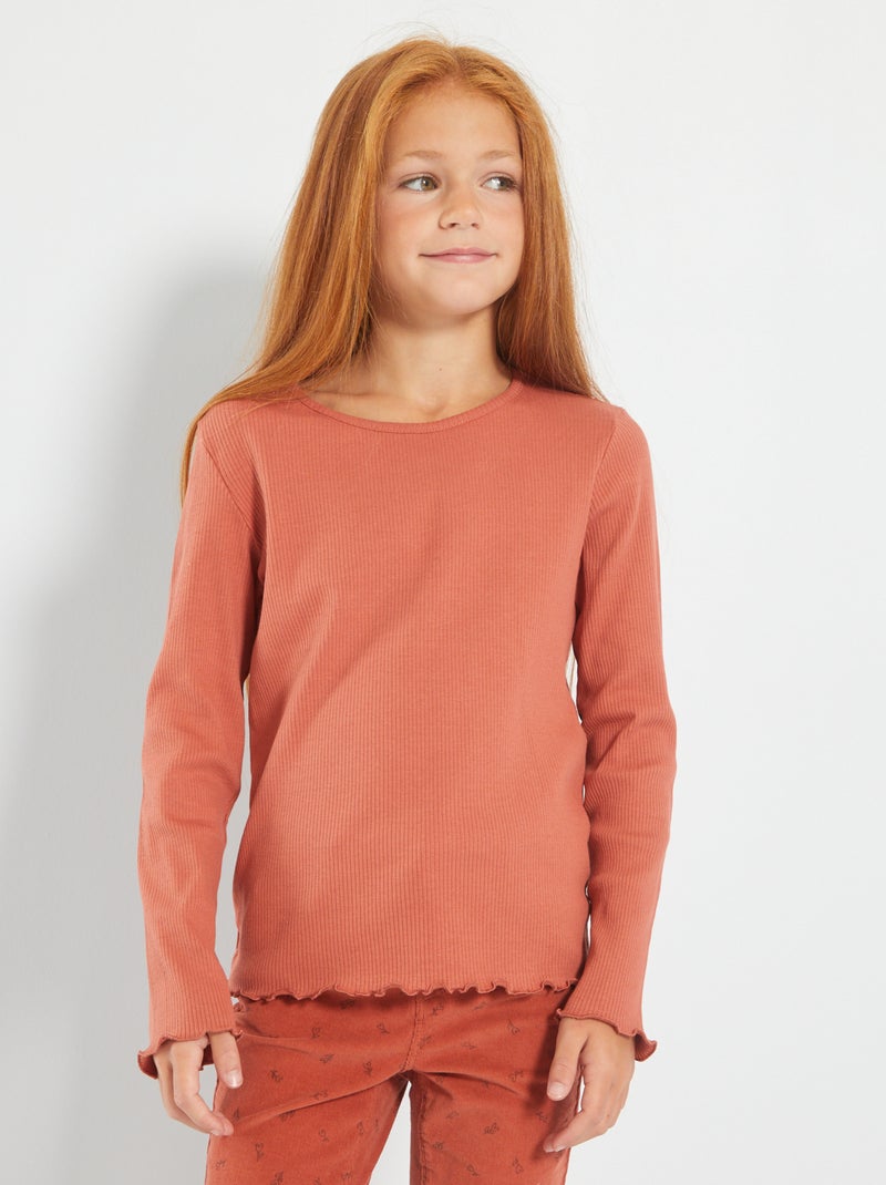 T-shirt en maille côtelée Rouge rosé - Kiabi