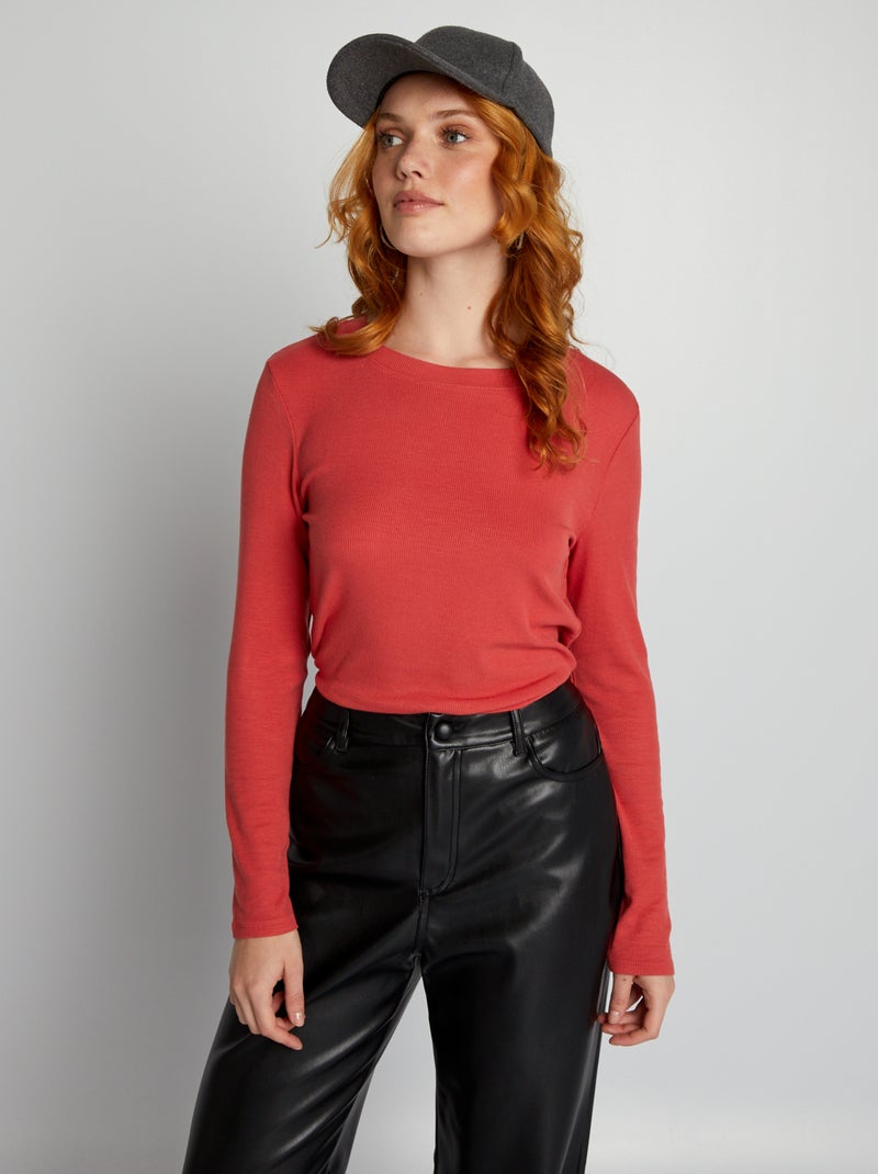 T-shirt en maille côtelée stretch Rouge - Kiabi