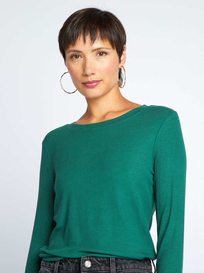 T-shirt en maille côtelée stretch Vert - Kiabi