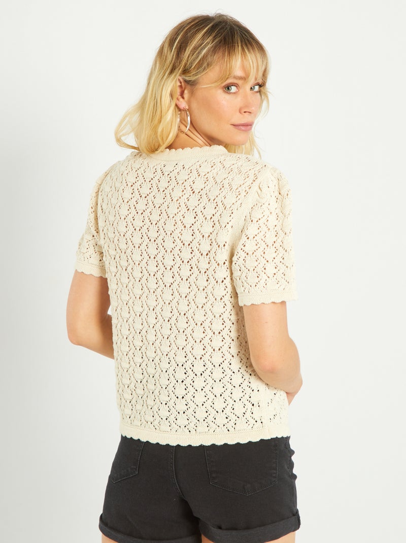 T-shirt en maille crochet Beige - Kiabi