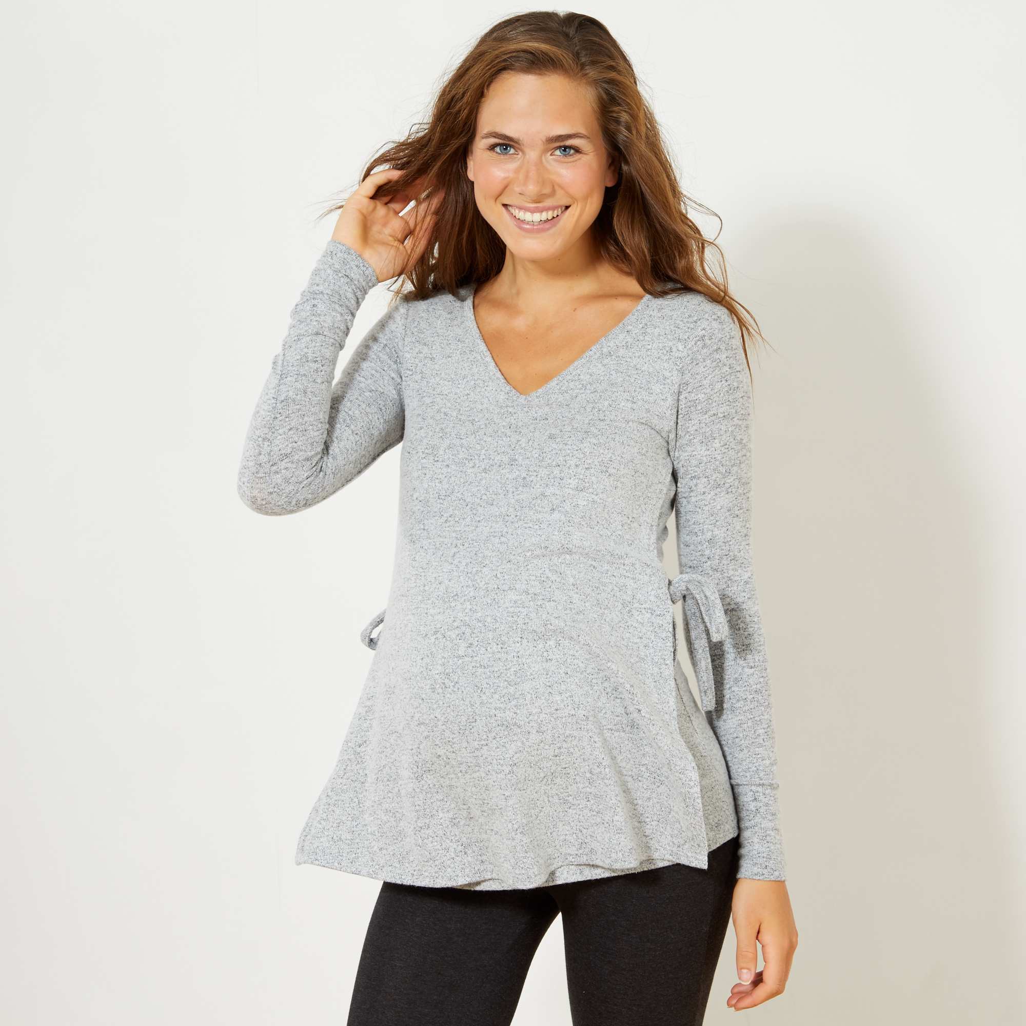 t shirt long gris femme