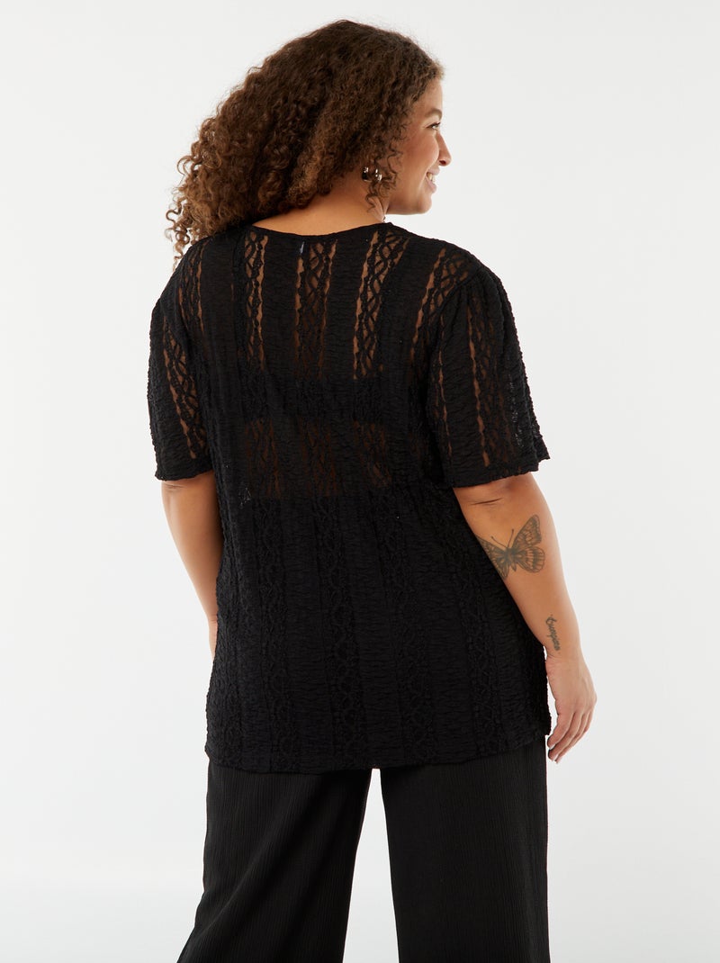 T-shirt en maille dentelée à manches courtes noir - Kiabi