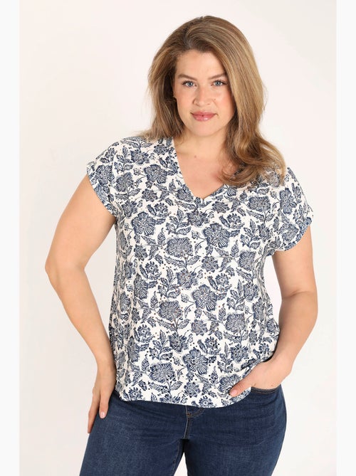 T-shirt en maille dentelle imprimé fleurs PAPRIKA - Kiabi