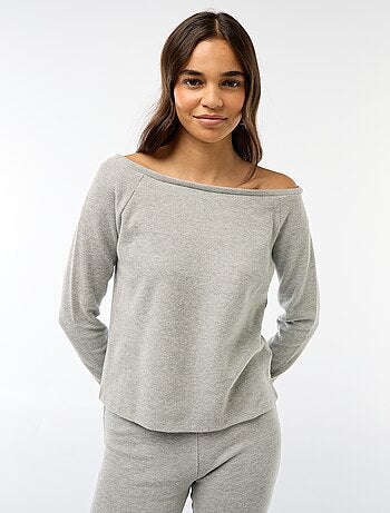 T-shirt en maille doudou avec col bardot