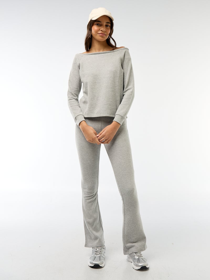 T-shirt en maille doudou avec col bardot Gris - Kiabi